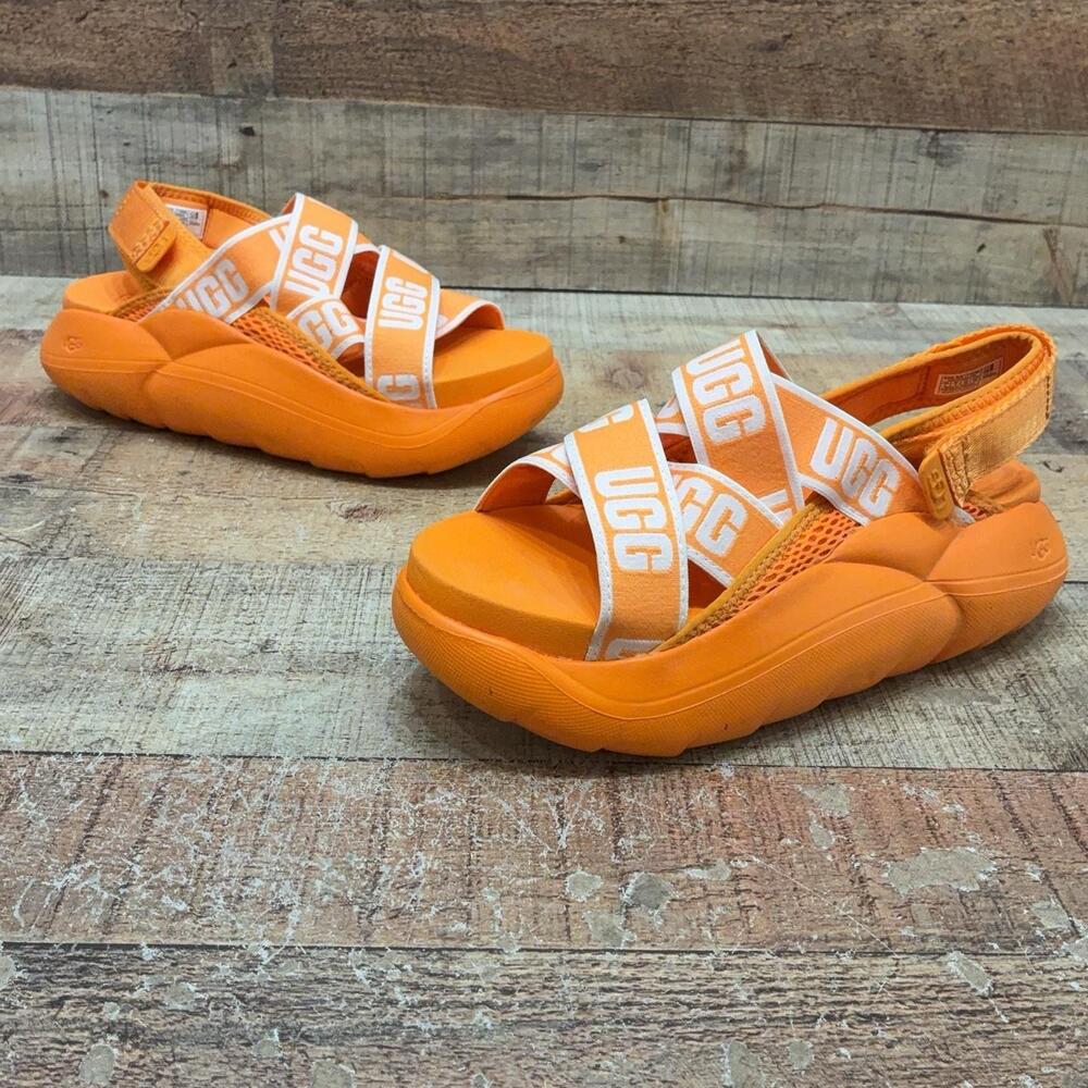 UGG 1110090 Sandals Womens Size 7 38 Orange Platform Strappy Logo Shoes